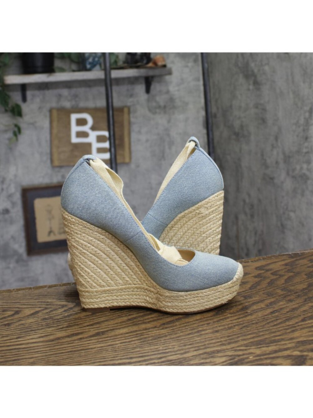 Jessica Simpson Zexie Espadrille Wedge Ankle Wrap Sandals Medium Blue Denim 7M - Picture 6 of 16